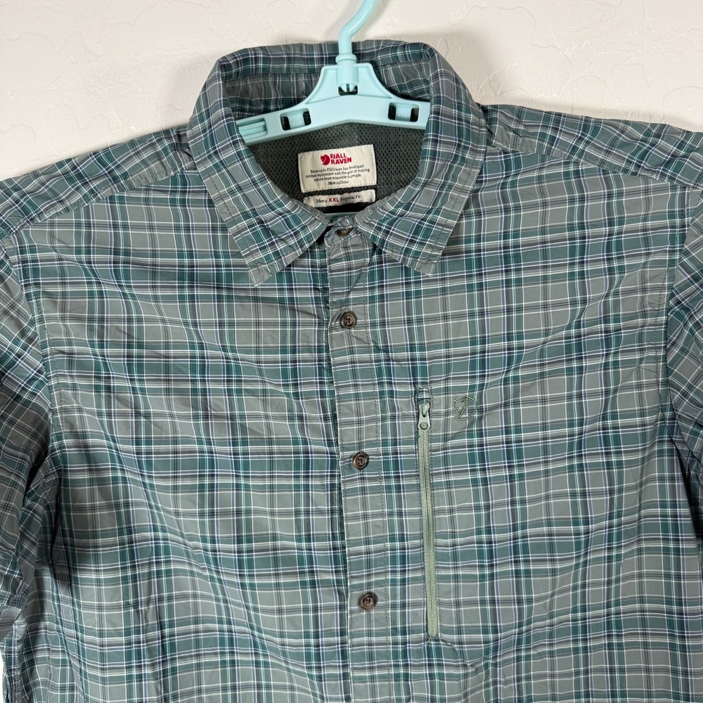 Fjallraven Abisko Hike Shirt Mens 2XL Green Plaid Short Sleeve Button Up Outdoor